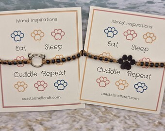 Cat Head Dog Paw Print Pet Beaded Adjustable Bracelet
