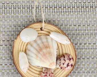 Shell Turtle Wood Ornament Hanging Decor Holiday Christmas Gift Present Souvenir Coastal Nautical Beach house Natural Seashell