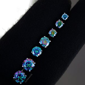 0.6ctw - 4.0ctw Rainbow Moissanite Stud Push Back Colorful Earrings for Women & Men, Solid 925 Sterling Silver, Passes Diamond Test