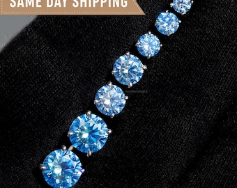 Light Blue Moissanite Stud Earrings, 18k Gold Plated 925 Sterling Silver, 0.6-4.0ctw