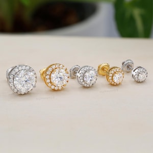Moissanite Cluster Stud Earrings, 18k Gold Plated Sterling Silver 0.2-4.0ctw