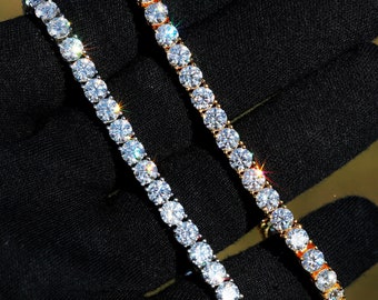 5mm Moissanite Tennis Chain Bracelet, VVS1 D Color GRA Certified Moissanite, 18k Gold Plated 925 Sterling Silver, Passes Diamond Test
