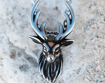 Silver Deer Buck Hunters Pendant 316l Stainless Steel Waterproof Pendant + 18" Necklace Chain