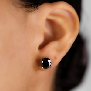 Black Moissanite Stud Earrings, 18k White Gold Plated Sterling Silver 8.0mm 4.0ctw