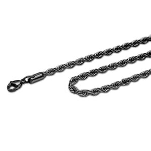2-5mm Black Twisted Cable Rope Chain Necklace, Solid 316l Stainless Steel Waterproof Twist Round Rope Chain Men Women, Gift