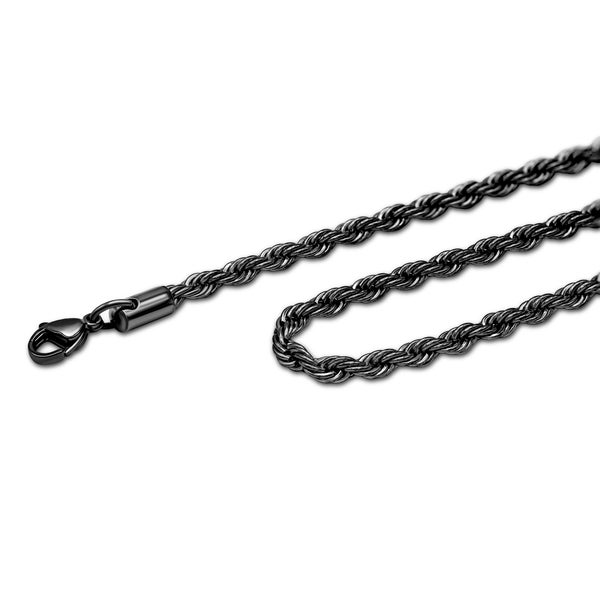 2-5mm Black Twisted Cable Rope Chain Necklace, Solid 316l Stainless Steel Waterproof Twist Round Rope Chain Men Women, Gift
