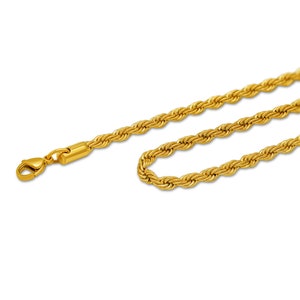 2-5mm 18k Gold Plated Twisted Cable Rope Chain Necklace, Solid 316l Stainless Steel Waterproof Twist Round Rope Chain Men Women, Gift
