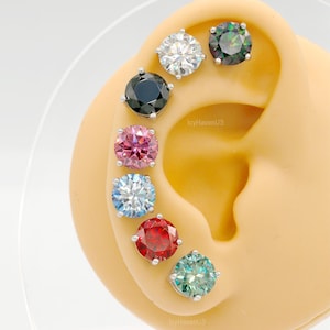 0.6-4.0ctw Colorful Moissanite Stud Push Back Pink/Red/Blue/Green/Rainbow Earrings Women, Solid 925 Sterling Silver, Passes Diamond Test