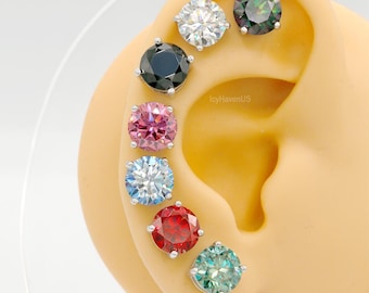 Colorful Moissanite Stud Earrings, 925 Sterling Silver 0.6-4.0ctw
