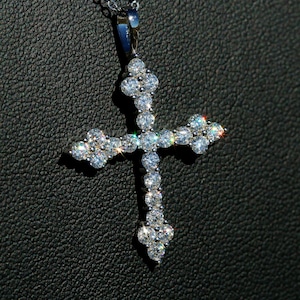 VVS1 Moissanite Iced Pointed Classical Cross Religious Pendant Necklace, 18k White Gold Plated 925 Sterling Silver Cross, Pass Diamond Test!