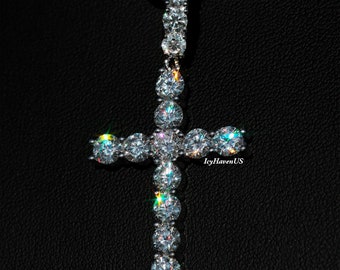 Large VVS1 Moissanite Cross Pendant for Men Women, 18k White Gold Plated 925 Sterling Silver, Pass Diamond Test!