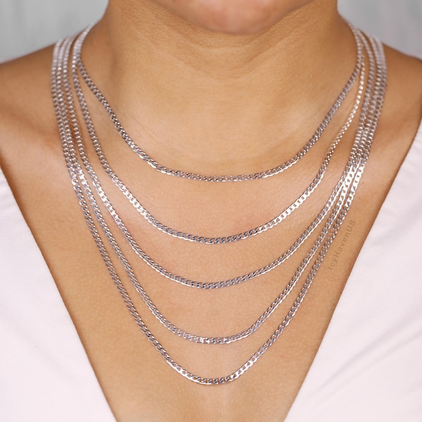 3mm Solid 925 Sterling Silver Flat Curb Chain Necklace Unisex