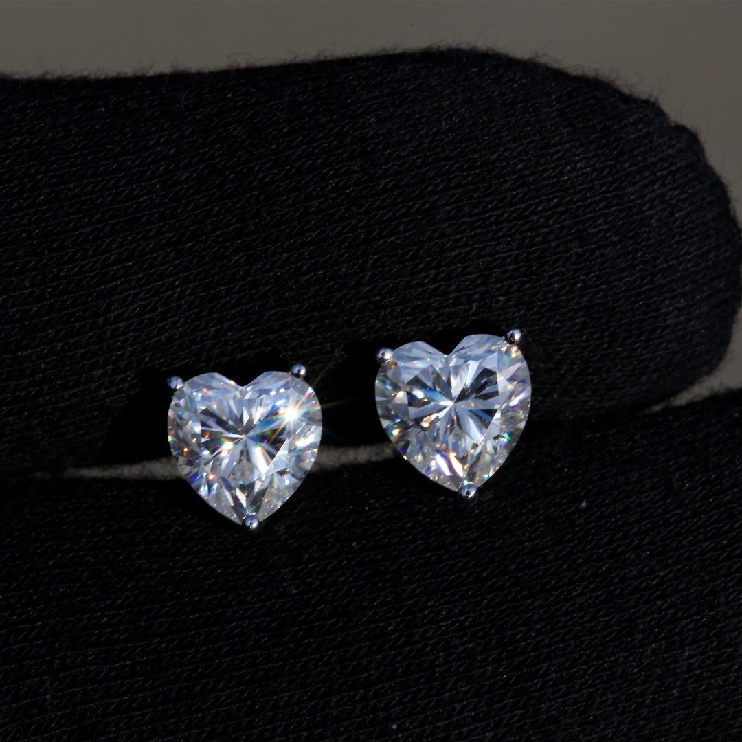 Moissanite 925 Sterling Silver Heart Stud Earrings main image 1