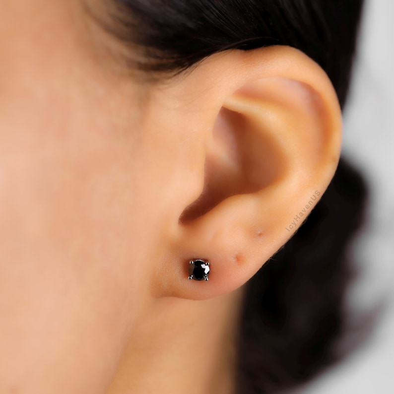 Black Moissanite Stud Earrings, 18k White Gold Plated Sterling Silver 4.0mm 0.6ctw
