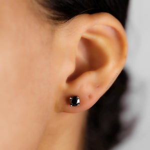Black Moissanite Stud Earrings, 18k White Gold Plated Sterling Silver 5.0mm 1.0ctw