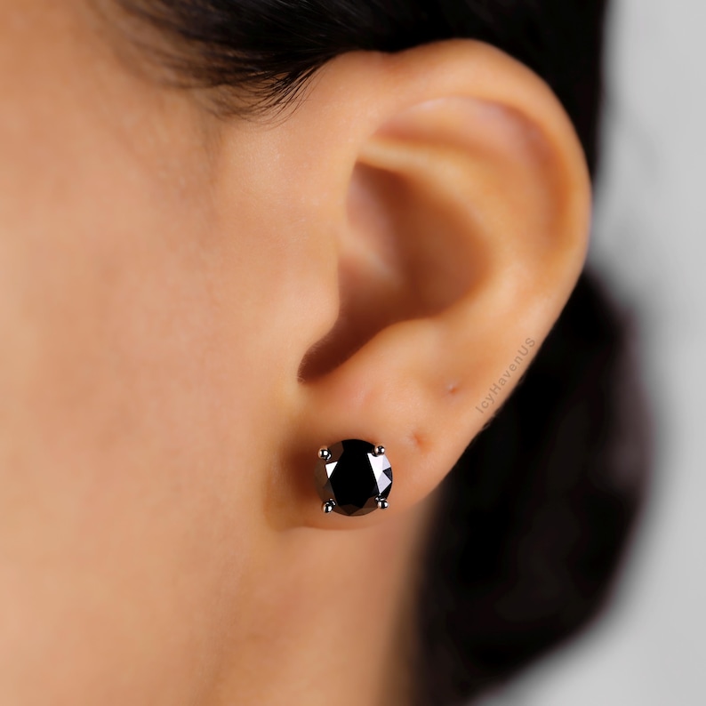 Black Moissanite Stud Earrings, 18k White Gold Plated Sterling Silver 8.0mm 4.0ctw