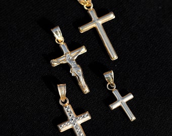 14k SOLID Gold Tiny Crucifix Cross Pendant for Women - Multiple Styles, Pendant Only