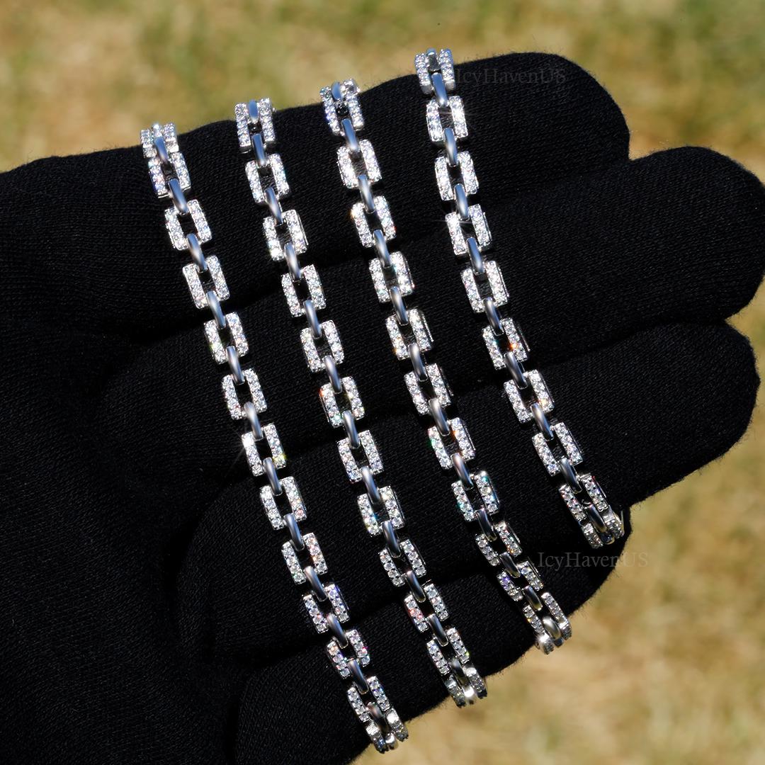 VVS1 Moissanite Square Linked Cuban Bracelet Chain for Men Women, 925 Sterling Silver, Passes Diamond Test!