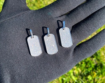 VVS1 Moissanite Dog Tag Pendant Necklace for Men Women, 925 Sterling Silver