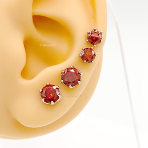 Garnet Moissanite 6 Prong Stud Push Back Earrings for Women Men, Solid 925 Sterling Silver, Passes Diamond Test, 1.0ctw - 2.0ctw