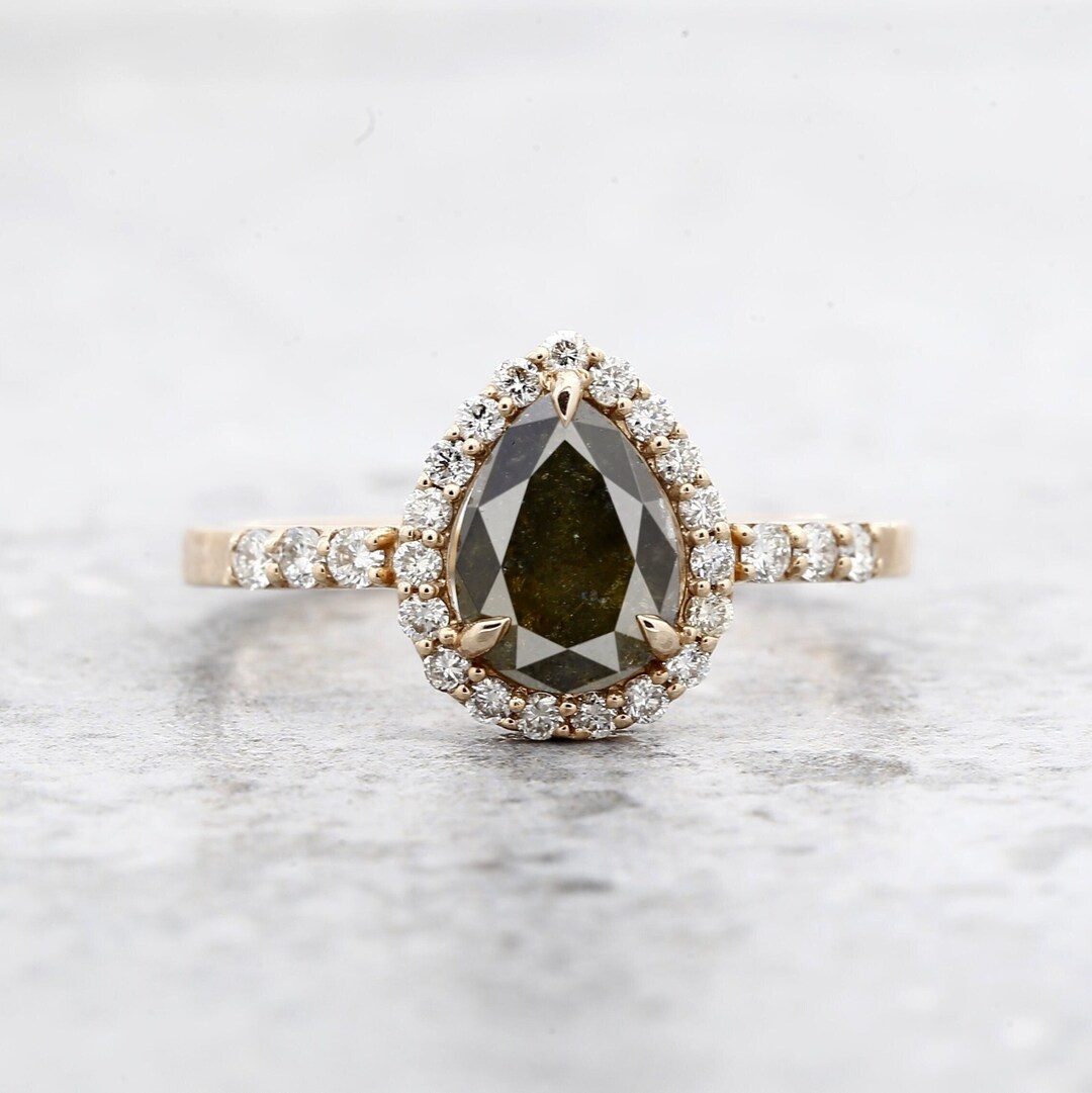 Pear Salt and Pepper Diamond Ring Salt and Pepper Pear Etsy