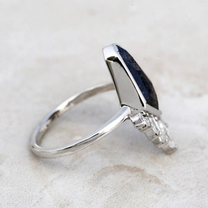 Salt and Pepper Diamond Ring Kite Cut Diamond Engagement Ring Sets Art & Deco Unique Bridal Kite Diamond Promise Ring 14K White Gold image 3