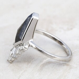Salt and Pepper Diamond Ring Kite Cut Diamond Engagement Ring Sets Art & Deco Unique Bridal Kite Diamond Promise Ring 14K White Gold image 4