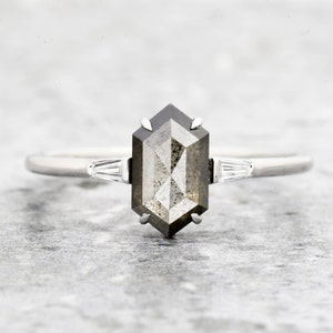 Unique Hexagon Diamond Ring, Hexagon Engagement Ring, Green Gray Hexagon Diamond Ring, Hexagon Shape Ring, Hexagon Cut Ring, Hexagon Ring