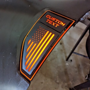 LED Illuminated Custom Text American Flag Fender Badge Set - Fits 2022-2023 Ford® Maverick® - Customizable Color