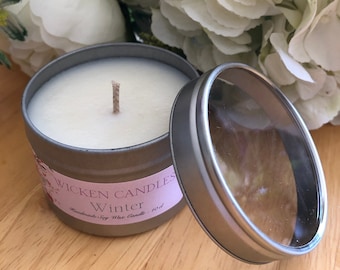 10 cl Highly Scented Soy Wax Candle in Silver Tin -  and a choice of up to 30 Fragrances.  Buy 3 for special price!  FREE WAX MELT Included!