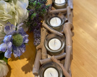 Driftwood Candle Holder with 4 Fragranced or Un-Fragranced Soy Wax T-Lights and a choice of up to 30+ Fragrances