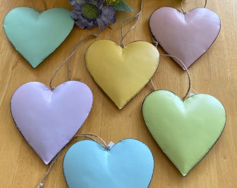 Pastel Enamel Hanging Heart Decoration - Spring Decor (13cm)
