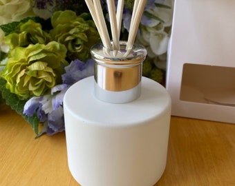 Handcrafted Reed Diffuser: White Matt Glass Bottle, 30+ Fragrances