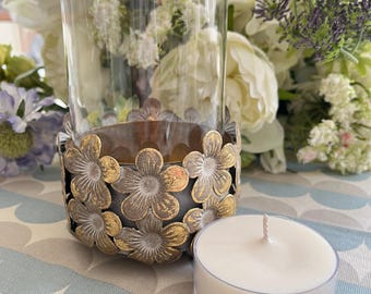 Gold Flower T-Light Candle Holder with Hand-Poured Candle