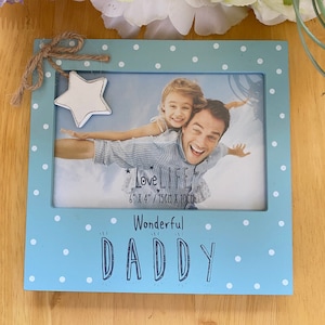 Wundervoller Papa - Blau-Weiß Polka Dot Fotorahmen mit Stern