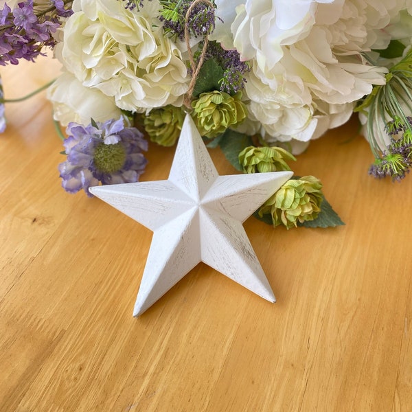 Beautiful Rustic White Hanging Star - 17 cm with Jute Hanger