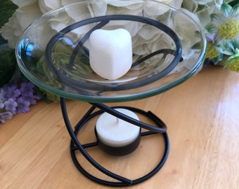 Contemporary Metal Spiral and Glass Bowl Wax Melt & Essential Oil Burner with FREE Tea Light and One FREE Wax Melt!