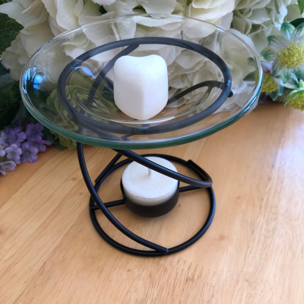 Contemporary Metal Spiral and Glass Bowl Wax Melt & Essential Oil Burner with FREE Tea Light and One FREE Wax Melt!