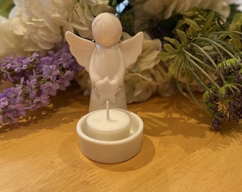 Beautiful Ceramic Angel T-Light Candle Holder w/FREE 4+ Hour Soy Wax T-Light Fragranced/Un-Fragranced with a choice up to 30+ Fragrances