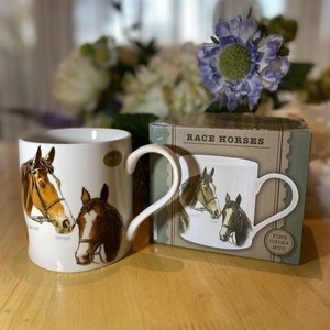 Caballos de carreras famosos - Taza de porcelana fina - Regalo para entusiastas de las carreras de caballos / Día del Padre / Cumpleaños