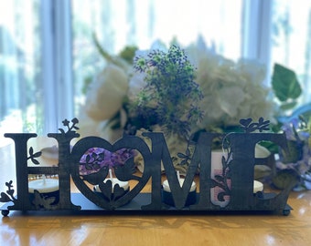 HOME Tealight Holder: Grey Metal Candle Holder with Bird Design