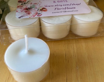 EXTRA LARGE Highly Fragranced Soy Wax Tea Lights  (6) with a burn time of 5+ hours - Choice of Fragrance of up to 30+ Fragrances