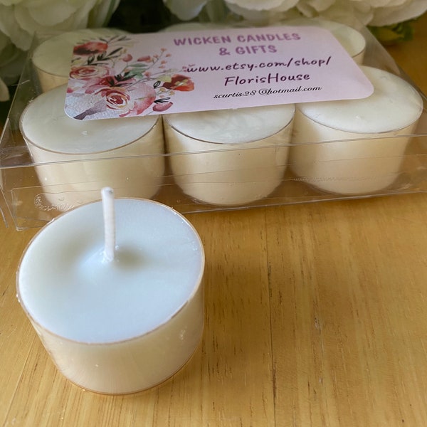 EXTRA LARGE Highly Fragranced Soy Wax Tea Lights  (6) with a burn time of 5+ hours - Choice of Fragrance of up to 30+ Fragrances