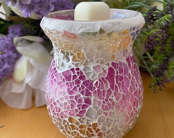 Pink Iridescent Crackle Glass Wax Melt Burner with Soy Wax Melts