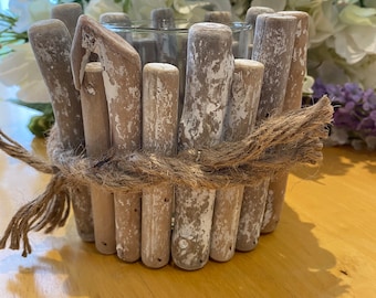 White Washed Driftwood Candle Holder with Fragranced or Un-Fragranced Soy Wax T-Light with a choice of up to 30+ Fragrances