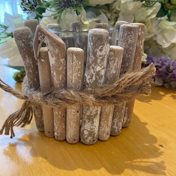 White Washed Driftwood Candle Holder with Fragranced or Un-Fragranced Soy Wax T-Light with a choice of up to 30+ Fragrances