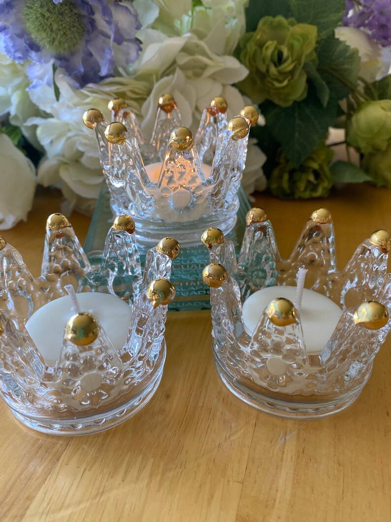 Beautiful Glass Crown TeaLight Candle Holder with FREE 4 Etsy