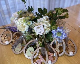 Bunny Themed Hanging Decorations (Egg Shaped) 13 cm - Set of Two