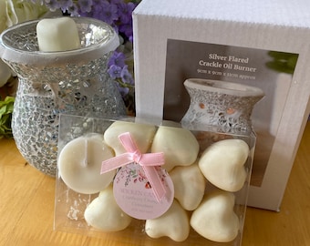 Silver Crackle Glass Wax Melt Burner with Soy Heart Melts
