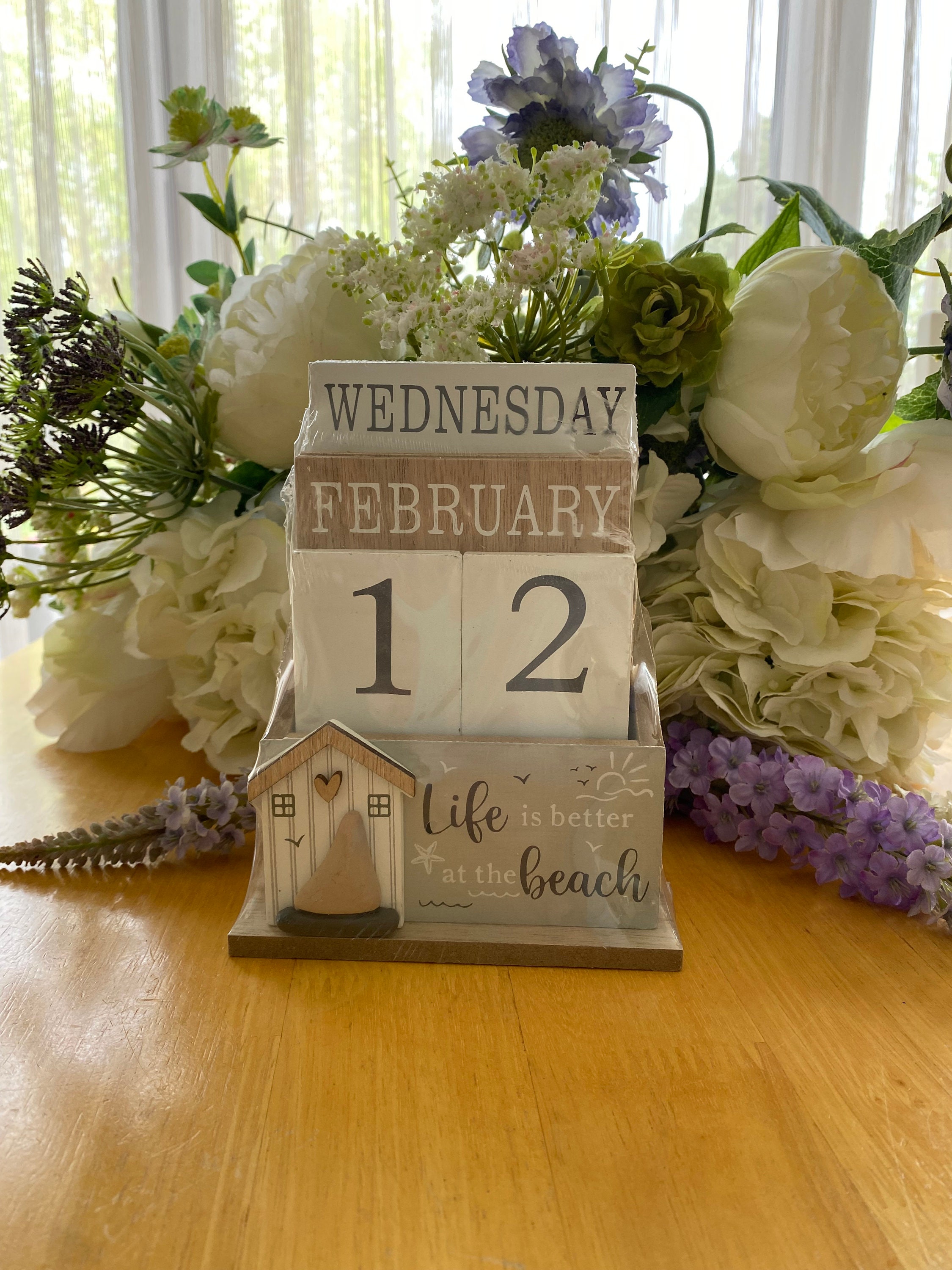 Wooden Block Perpetual Calendar - Life is Better at the Beach